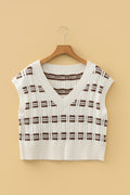 Geometric Textured V-Neck Cropped Sweater Top - Rooted & Reckless Co.