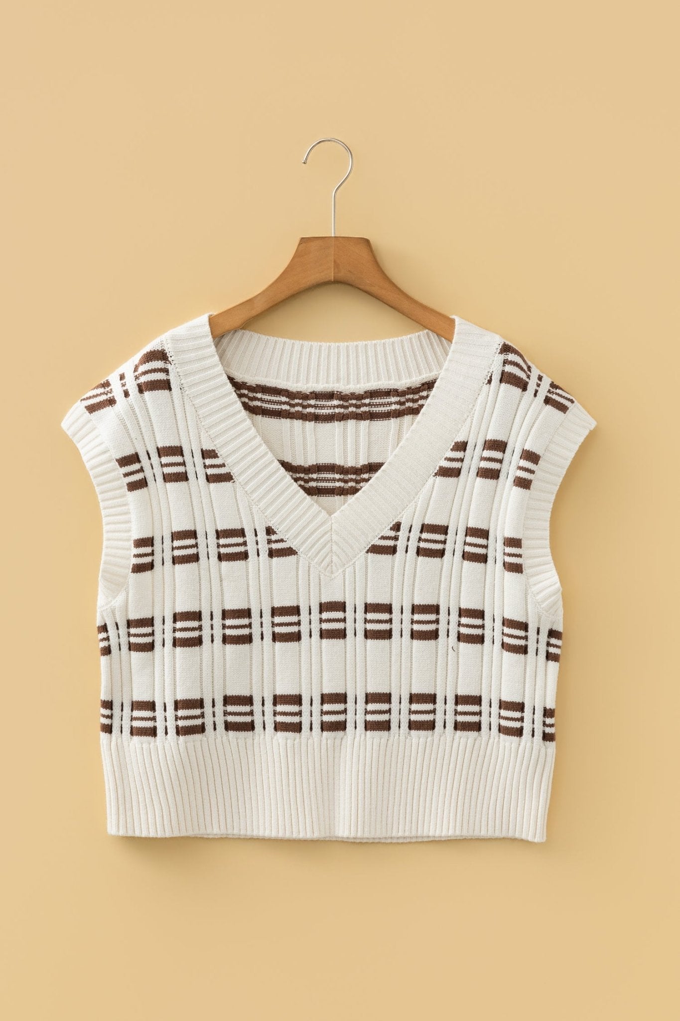 Geometric Textured V-Neck Cropped Sweater Top - Rooted & Reckless Co.