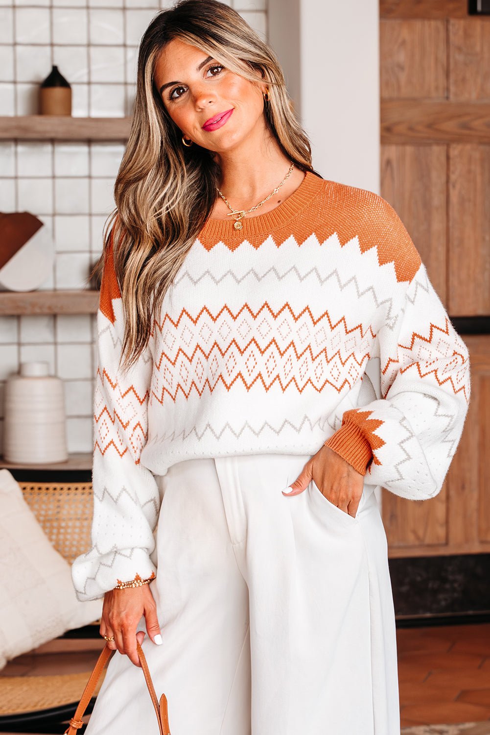 Geometric Zigzag Stripe Crewneck Pullover Sweater - Rooted & Reckless Co.