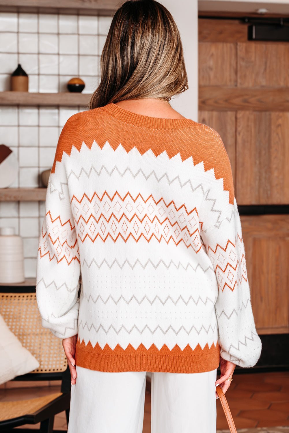 Geometric Zigzag Stripe Crewneck Pullover Sweater - Rooted & Reckless Co.