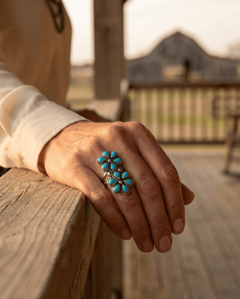 Gina Dosedo Zuni Sterling Silver Ring with Turquoise — Size 7.5 & 8.5 - Rooted & Reckless Co.