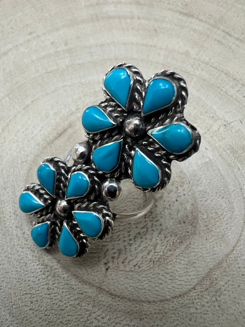 Gina Dosedo Zuni Sterling Silver Ring with Turquoise — Size 7.5 & 8.5 - Rooted & Reckless Co.
