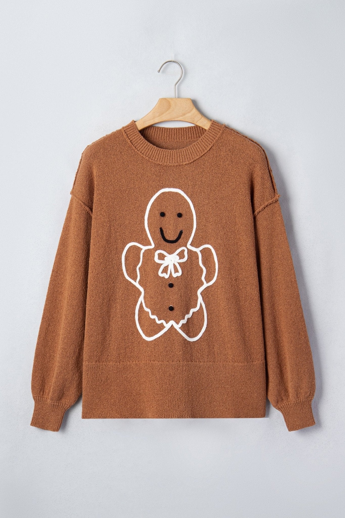 Gingerbread Drop Shoulder Oversized Christmas Sweater - Rooted & Reckless Co.