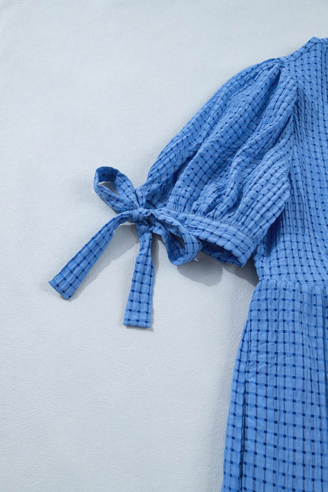 Gingham Bow Tie Short Sleeve Tiered Midi Dress - Rooted & Reckless Co.