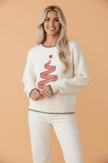 Gingham Christmas Tree Contrast Stitching Sweater - Rooted & Reckless Co.