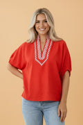 Gingham Collared V-Neck Short Sleeve Tunic Blouse - Rooted & Reckless Co.