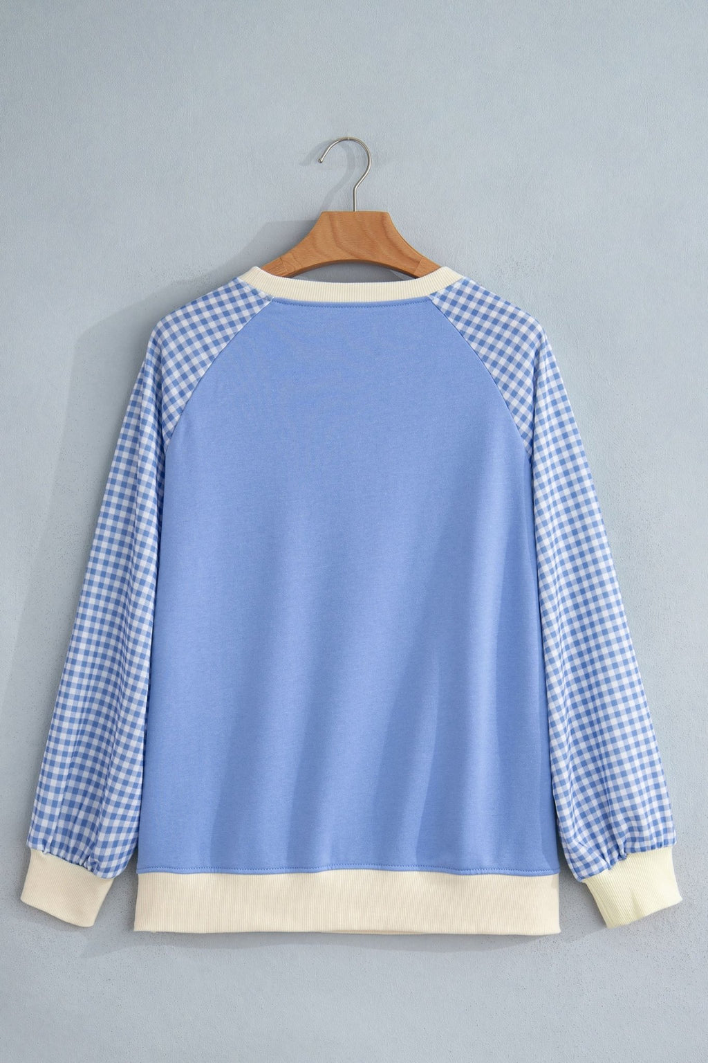 Gingham Colorblock Long Sleeve Raglan Pullover Sweatshirt - Rooted & Reckless Co.