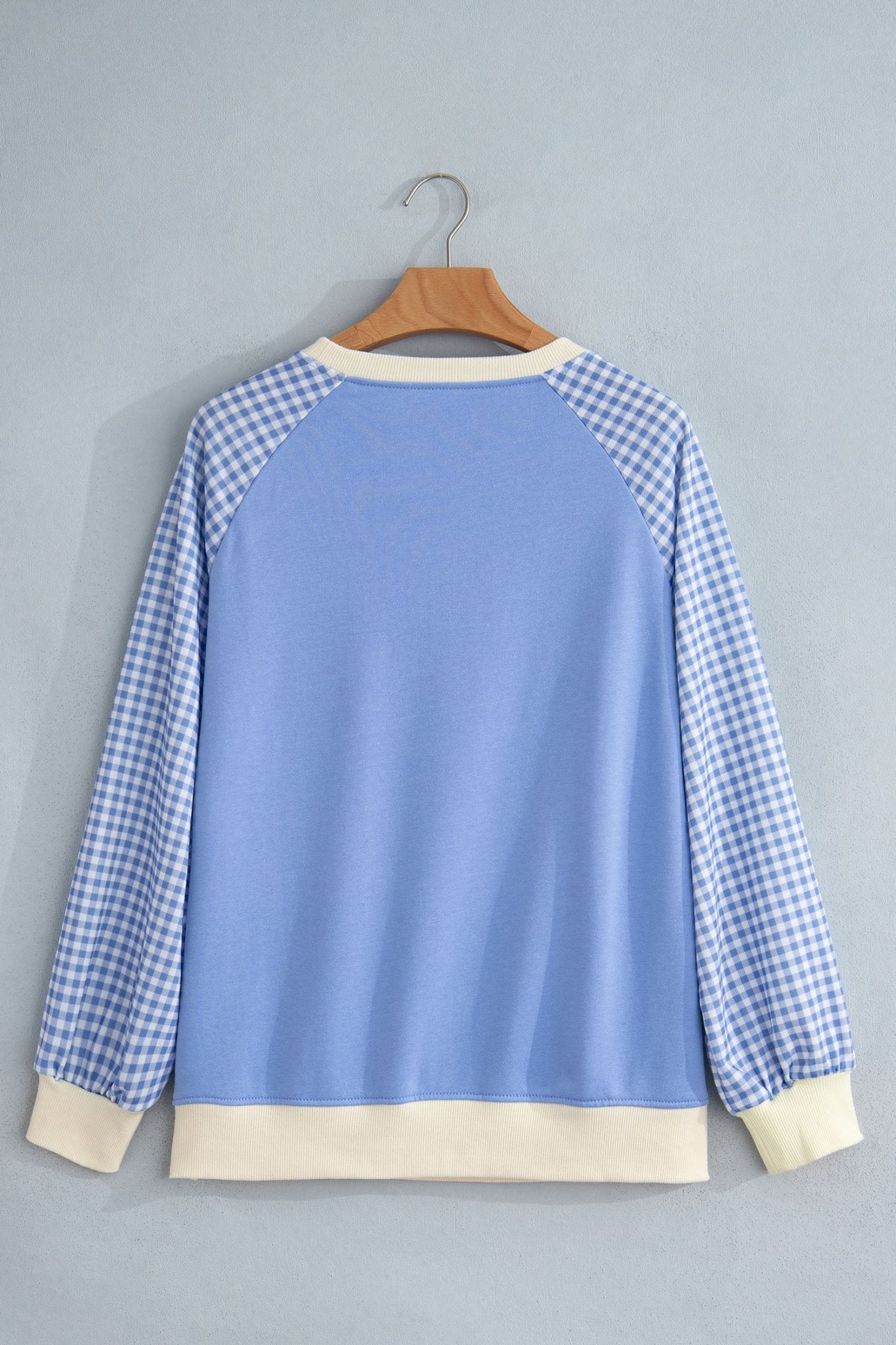 Gingham Colorblock Long Sleeve Raglan Pullover Sweatshirt - Rooted & Reckless Co.