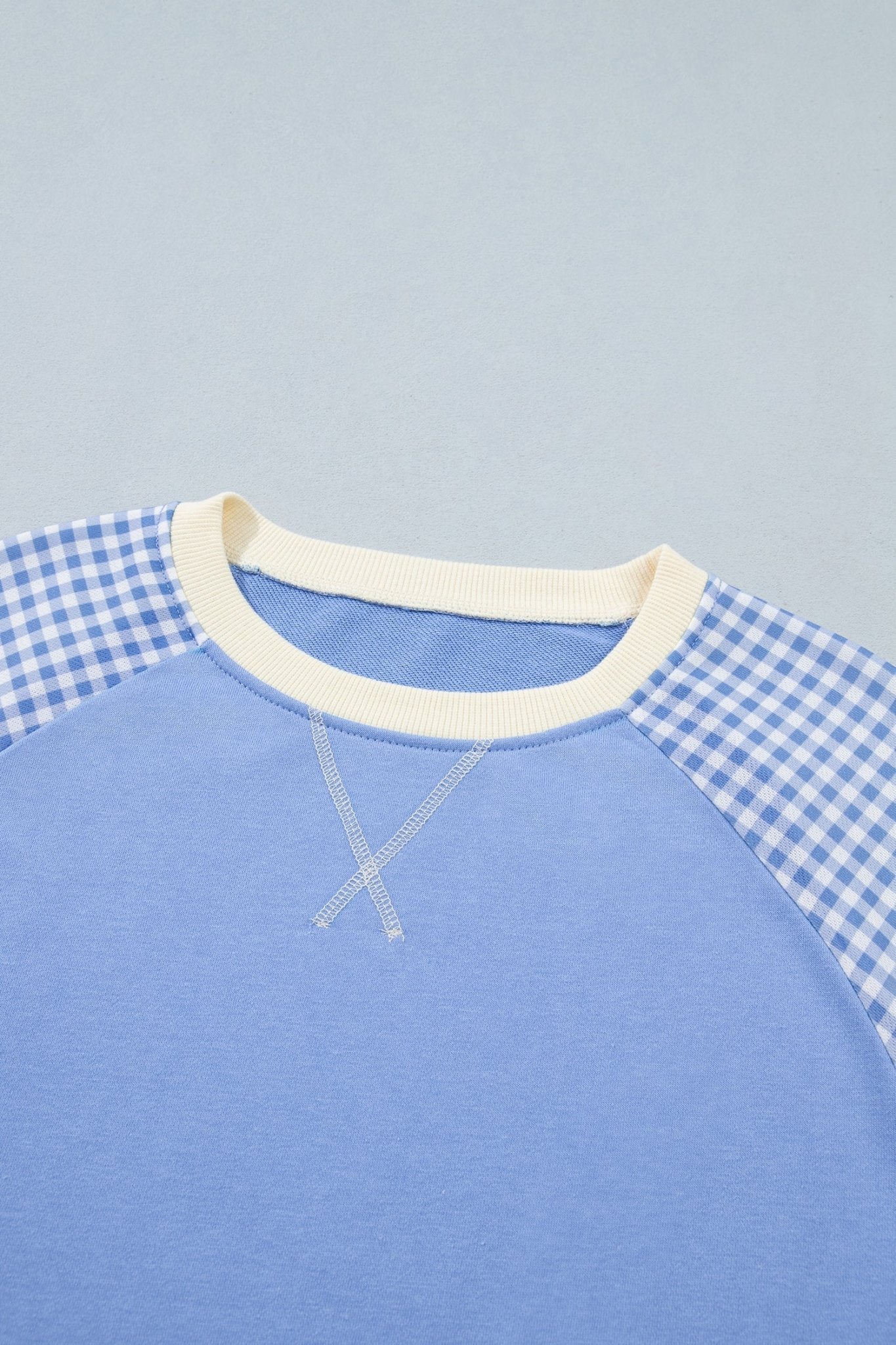 Gingham Colorblock Long Sleeve Raglan Pullover Sweatshirt - Rooted & Reckless Co.