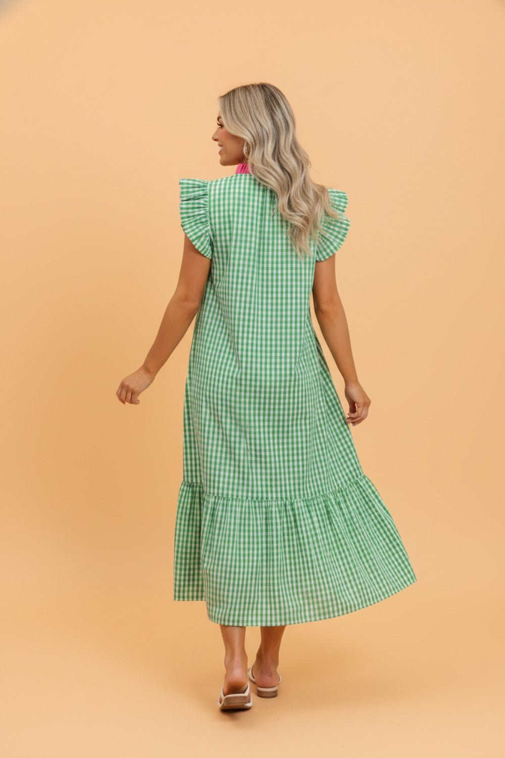 Gingham Colorblock Ruffle Sleeve Midi Dress - Rooted & Reckless Co.
