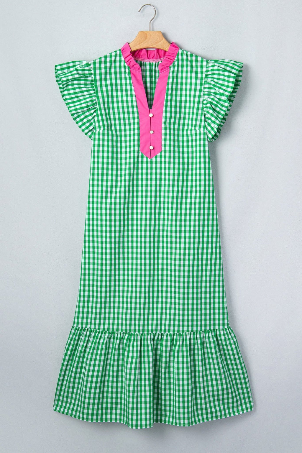 Gingham Colorblock Ruffle Sleeve Midi Dress - Rooted & Reckless Co.
