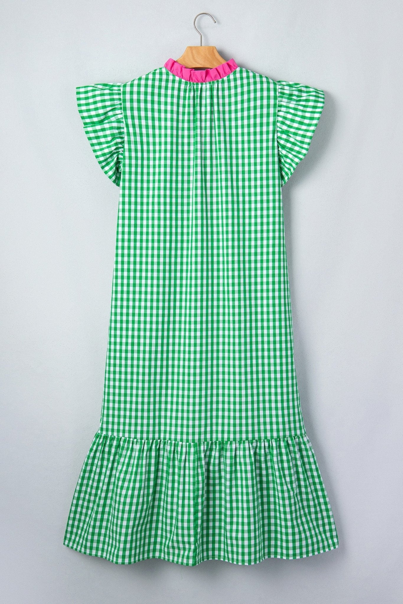 Gingham Colorblock Ruffle Sleeve Midi Dress - Rooted & Reckless Co.