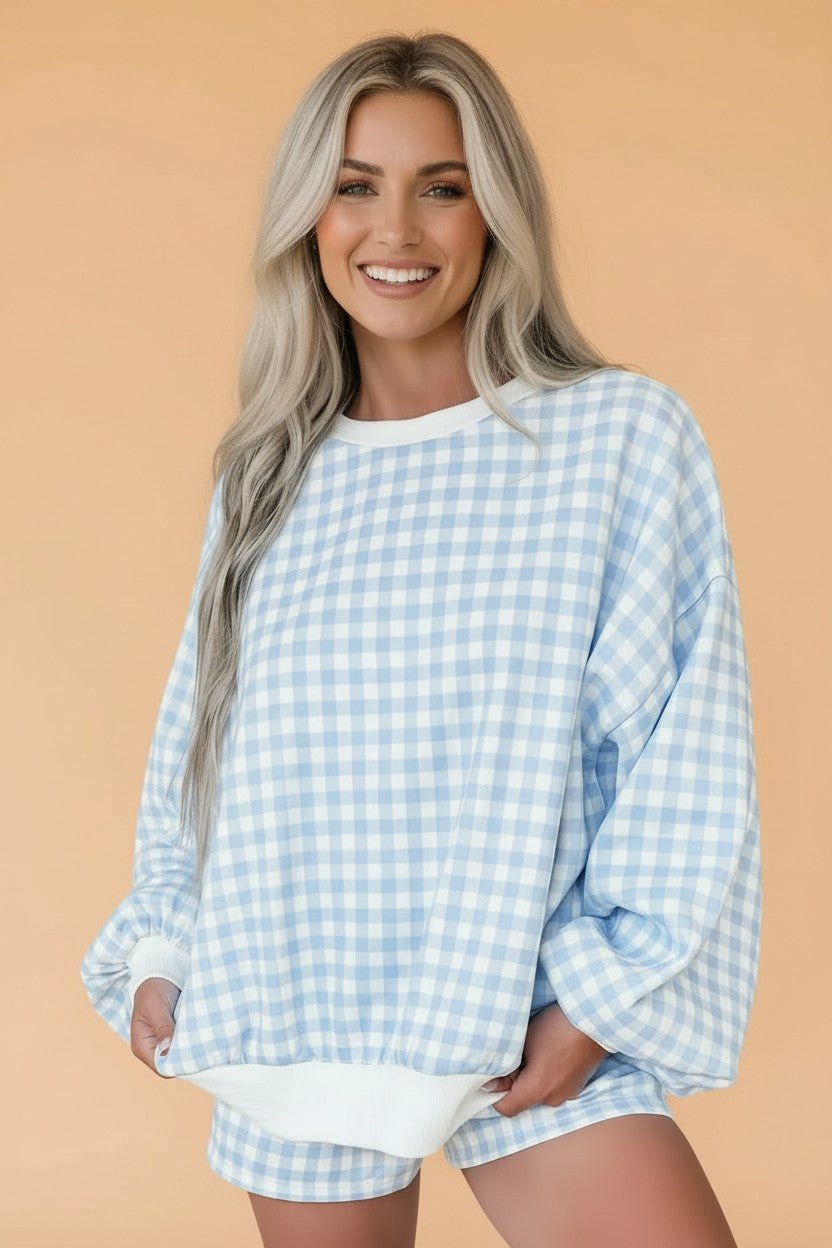 Gingham Contrast Trim Pullover Top & Shorts Set - Rooted & Reckless Co.