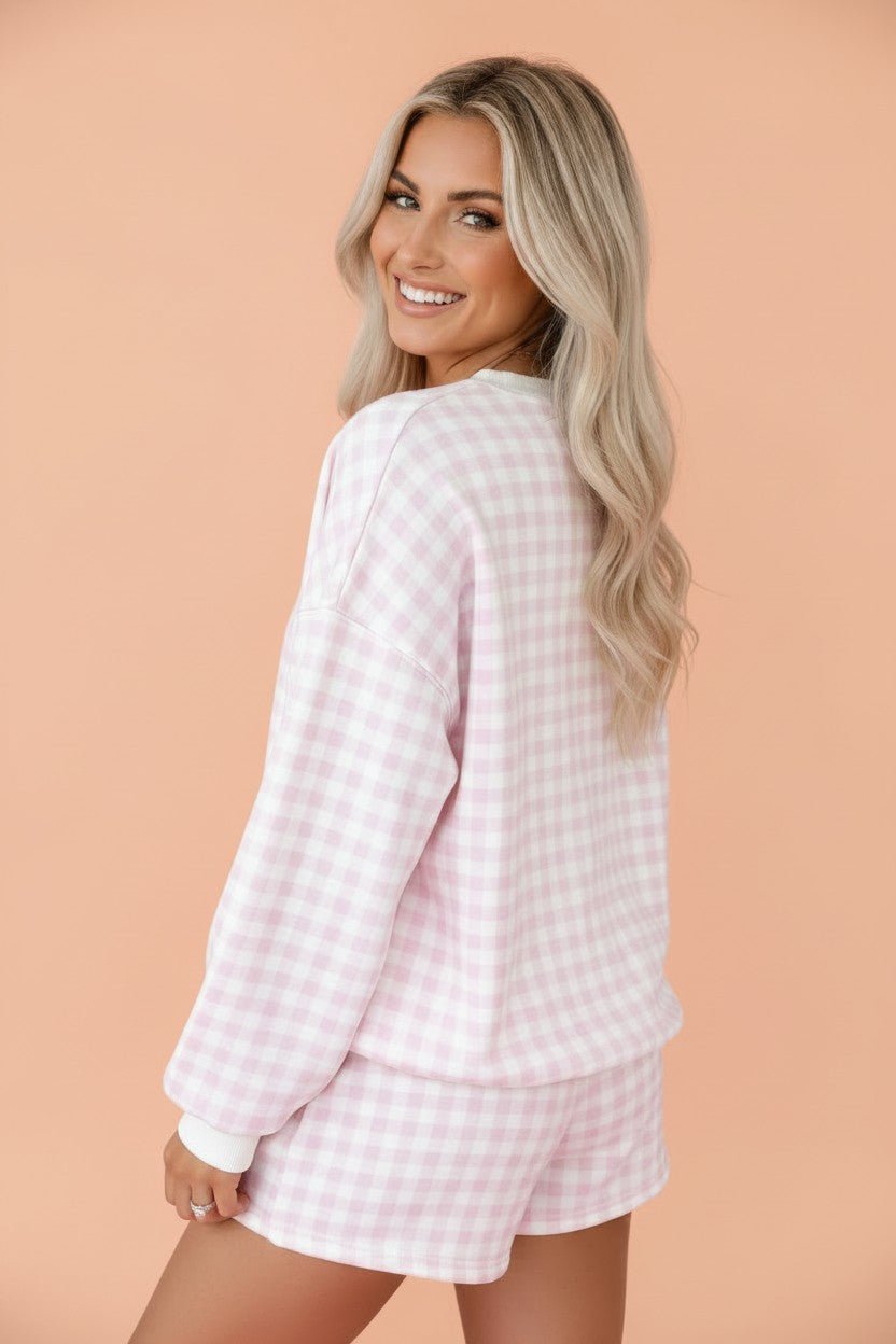Gingham Contrast Trim Pullover Top & Shorts Set - Rooted & Reckless Co.