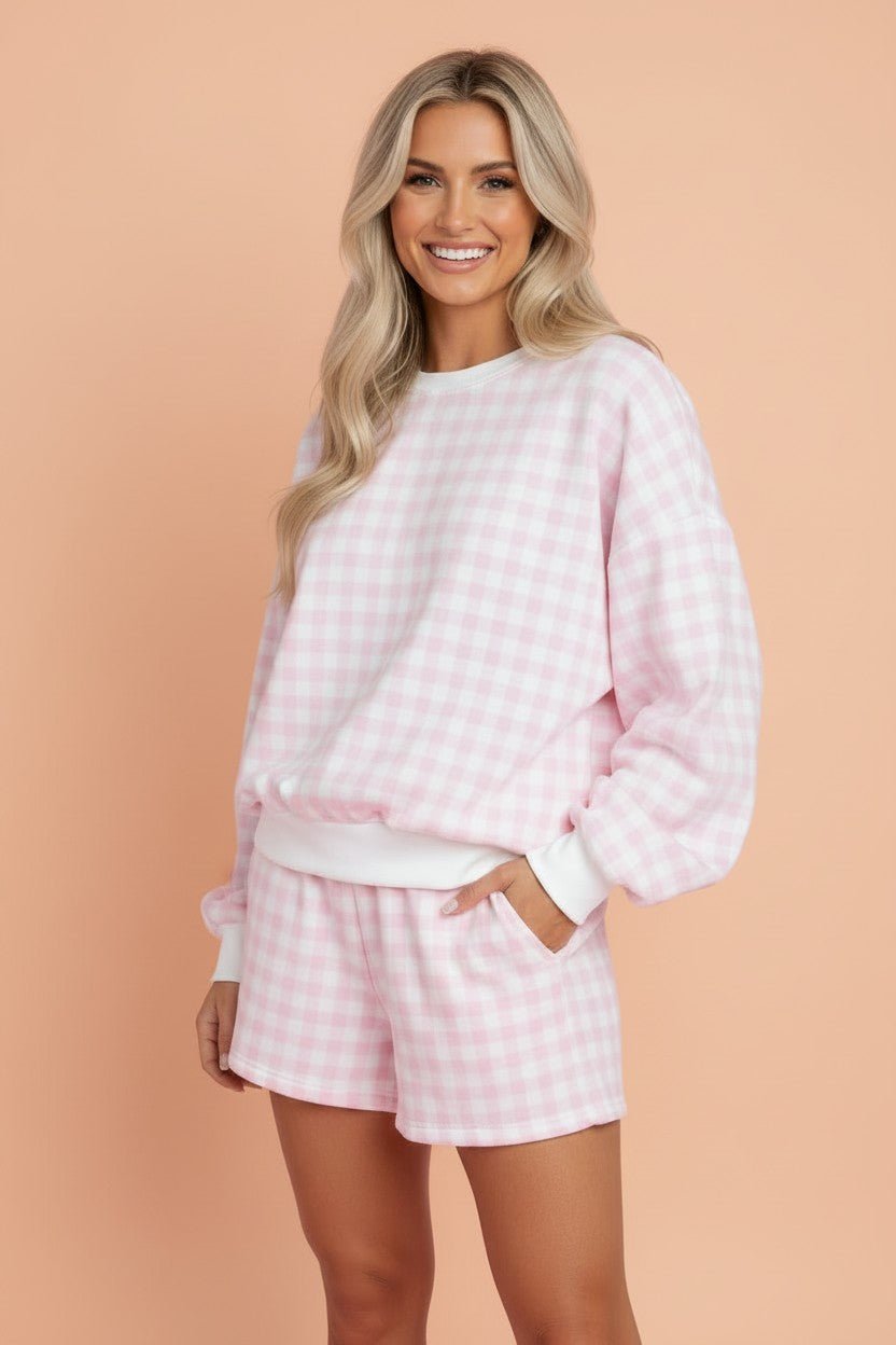 Gingham Contrast Trim Pullover Top & Shorts Set - Rooted & Reckless Co.
