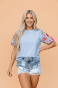 Gingham Floral Embroidered Puff Sleeve Blouse - Rooted & Reckless Co.