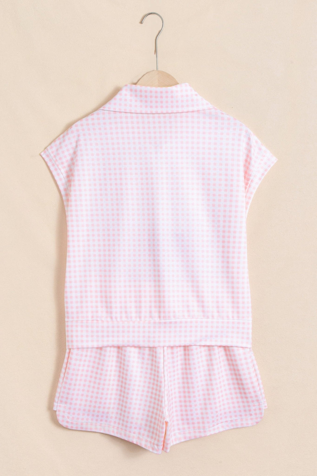 Gingham Half Zip Top & Elastic Waist Shorts Set - Rooted & Reckless Co.