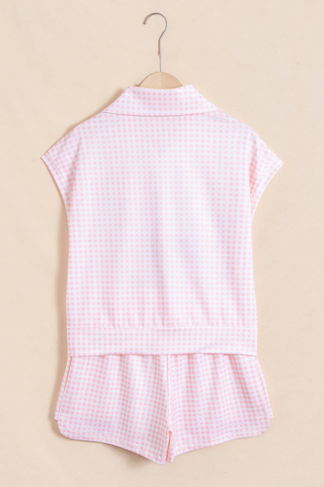 Gingham Half Zip Top & Elastic Waist Shorts Set - Rooted & Reckless Co.