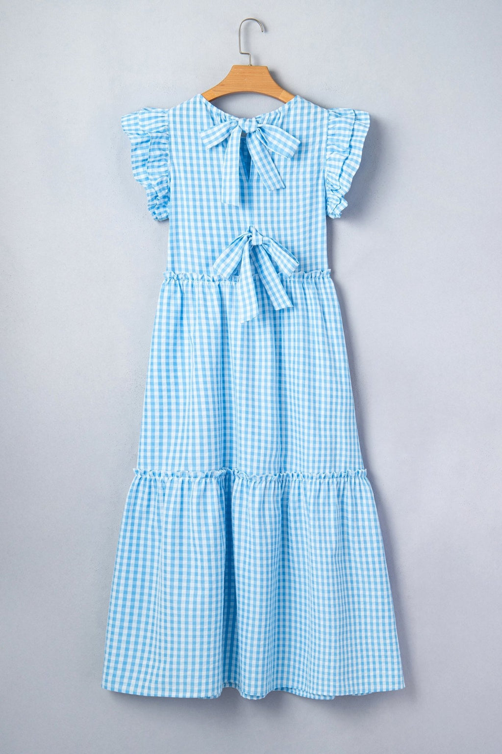 Gingham Knot Back Ruffle Short Sleeve Maxi Dress - Rooted & Reckless Co.