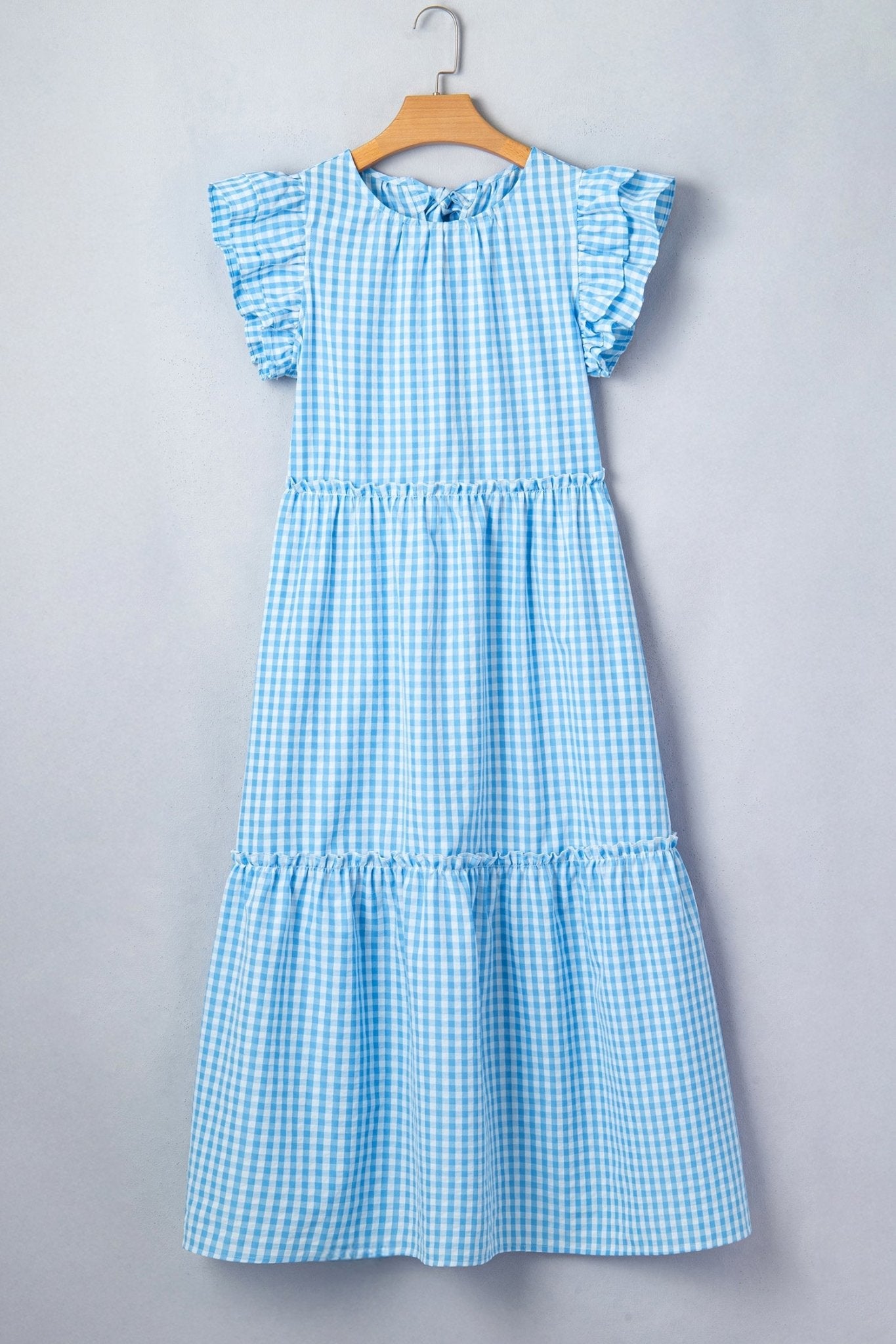 Gingham Knot Back Ruffle Short Sleeve Maxi Dress - Rooted & Reckless Co.