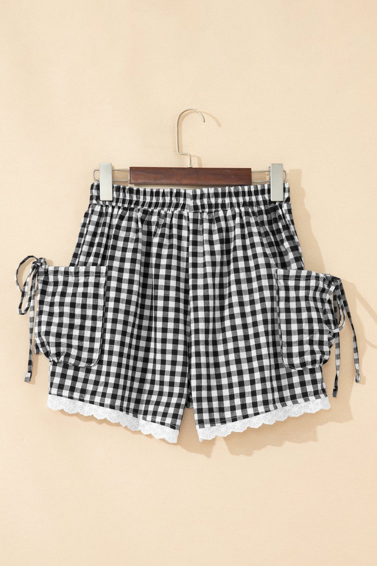 Gingham Lace Trim Pouch Pocket Shorts - Rooted & Reckless Co.