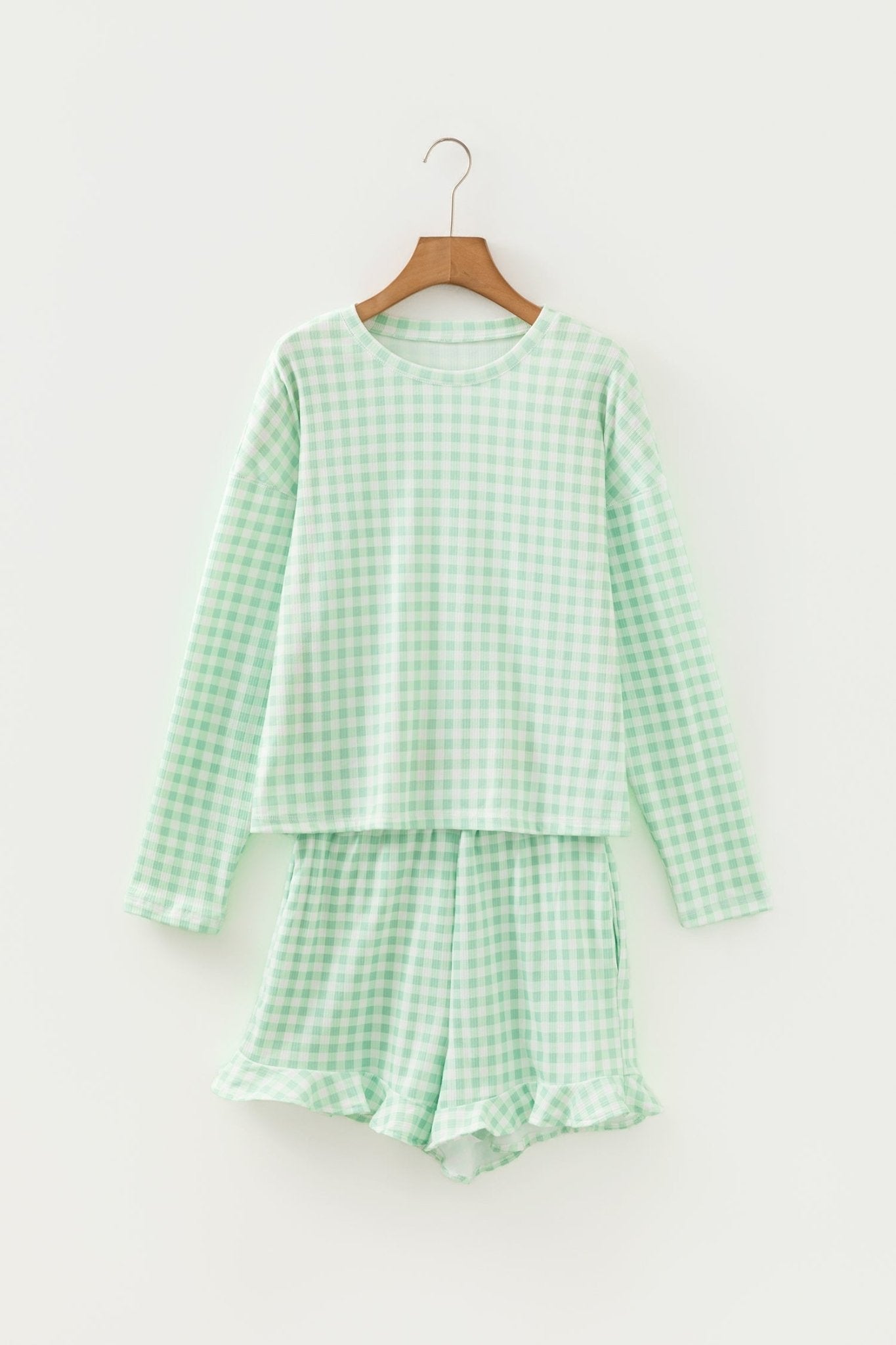 Gingham Long Sleeve Top and Shorts Set - Rooted & Reckless Co.