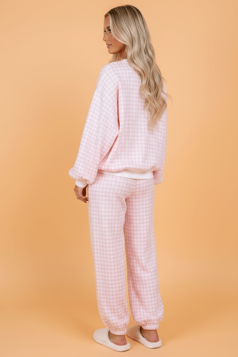 Gingham Long Sleeve Top & Gathered Hem Pants Set - Rooted & Reckless Co.