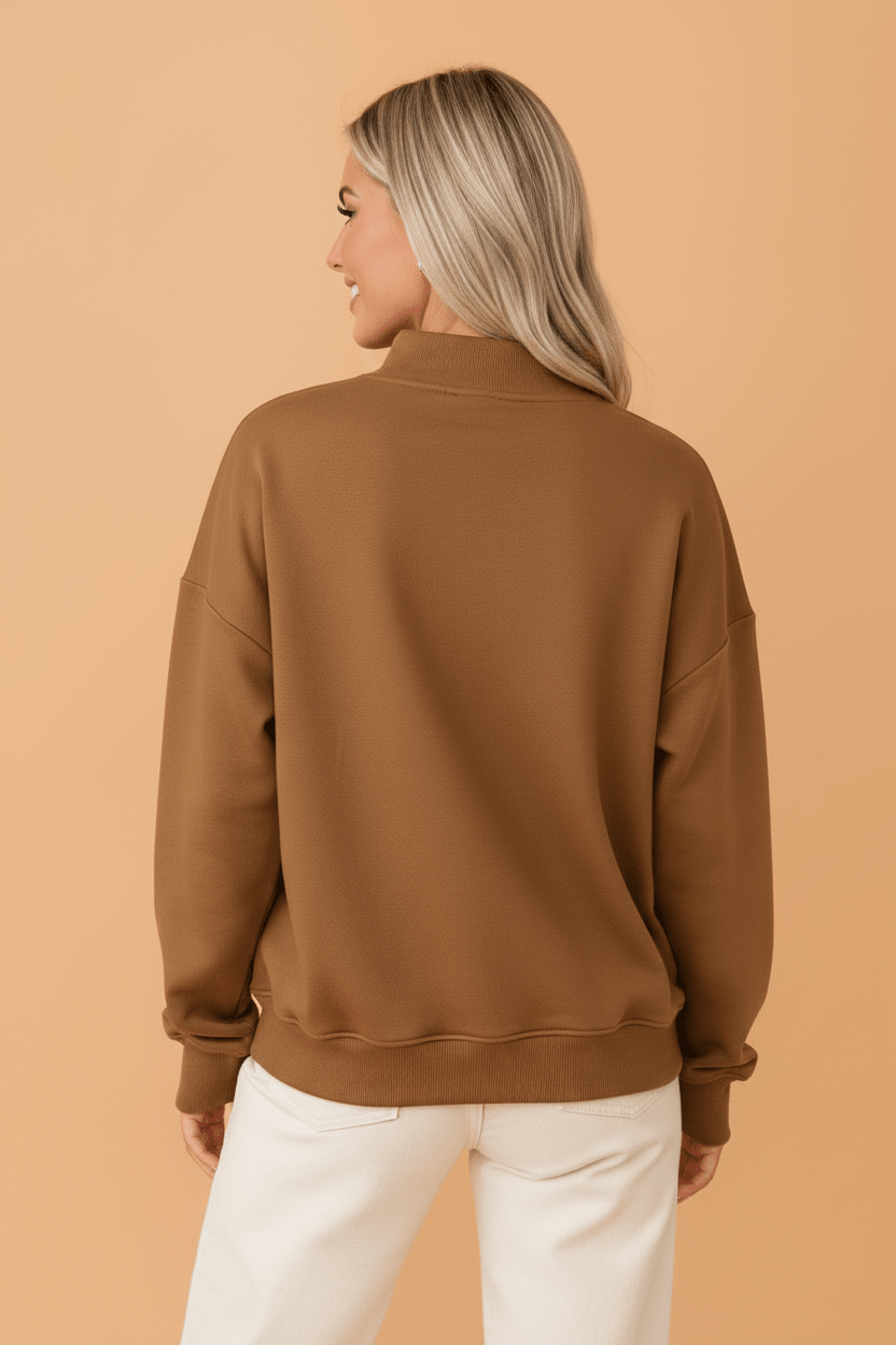 Gingham Patch Embroidered Mock Neck Sweatshirt - Rooted & Reckless Co.