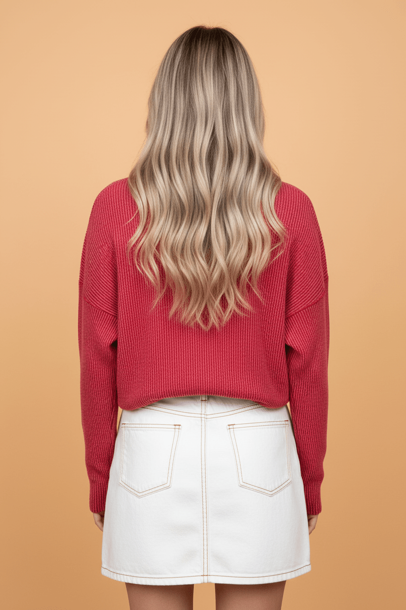 Gingham Patchwork Corded Knit Long Sleeve Top - Rooted & Reckless Co.