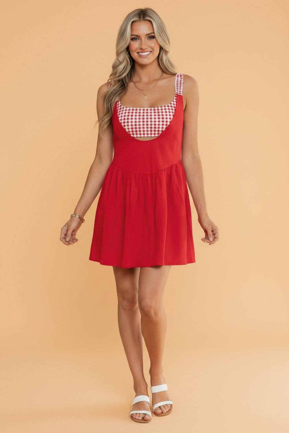 Gingham Patchwork Faux Two Piece Mini Dress - Rooted & Reckless Co.