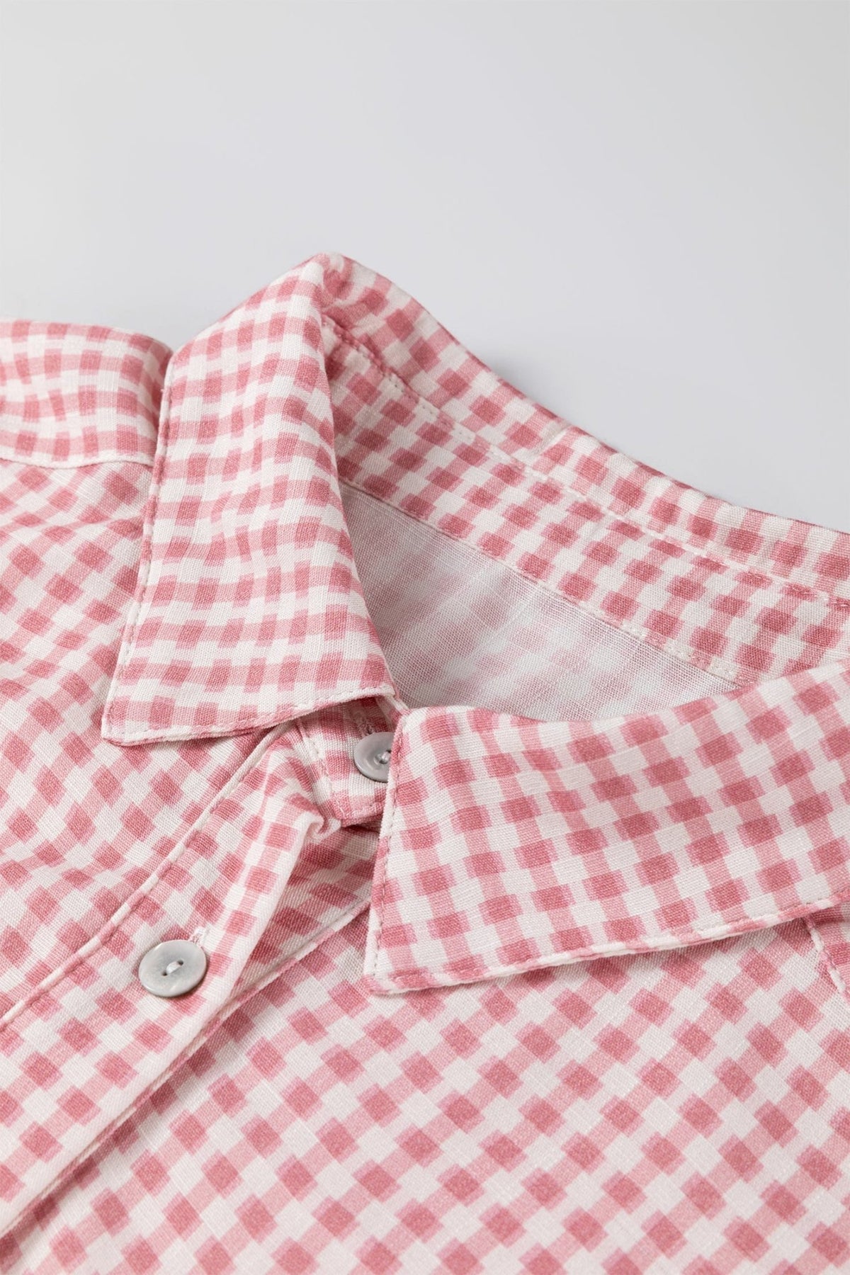 Gingham Plaid 3/4 Sleeve Ruffle Buttoned Shirt - Rooted & Reckless Co.