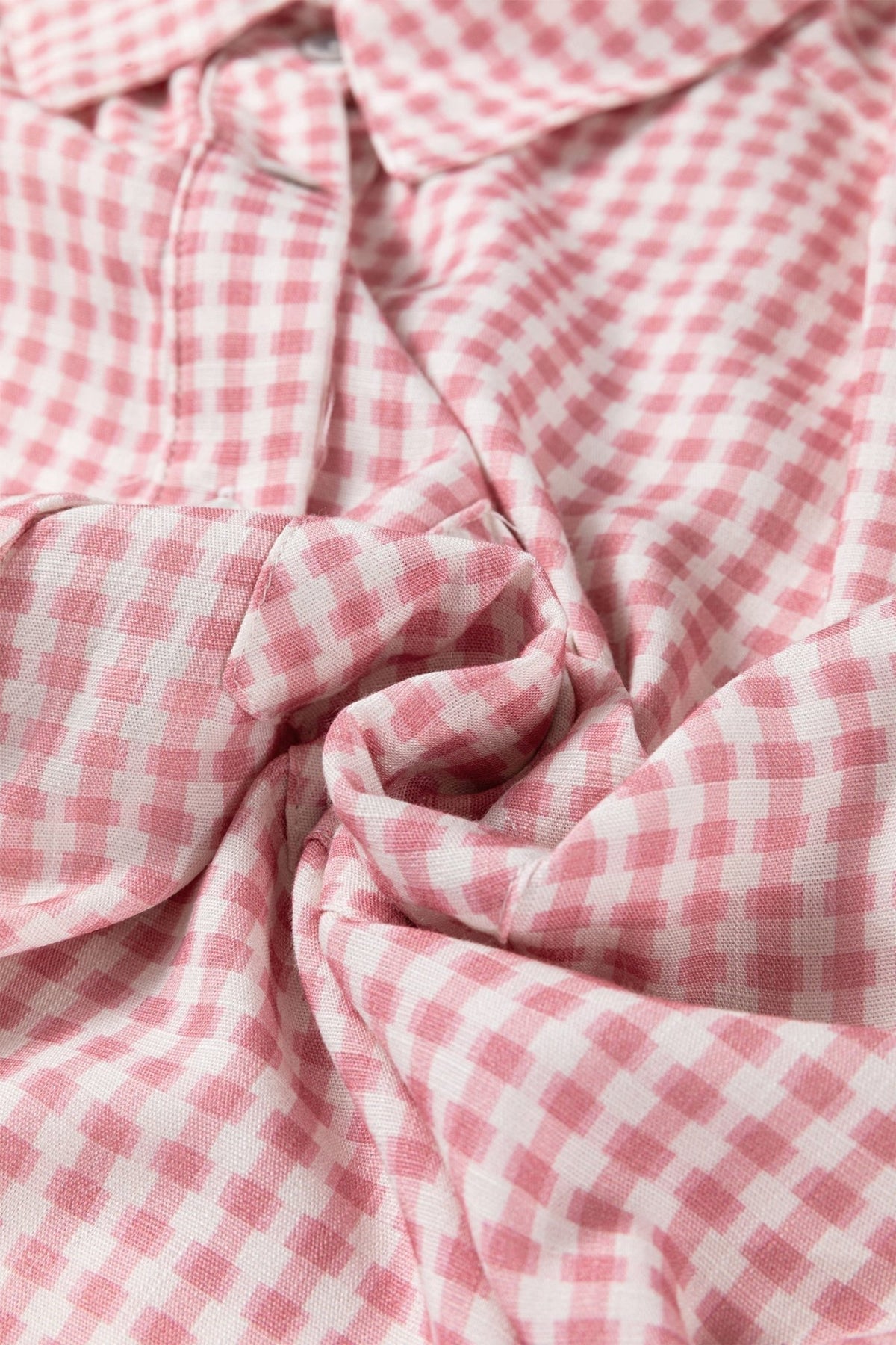 Gingham Plaid 3/4 Sleeve Ruffle Buttoned Shirt - Rooted & Reckless Co.