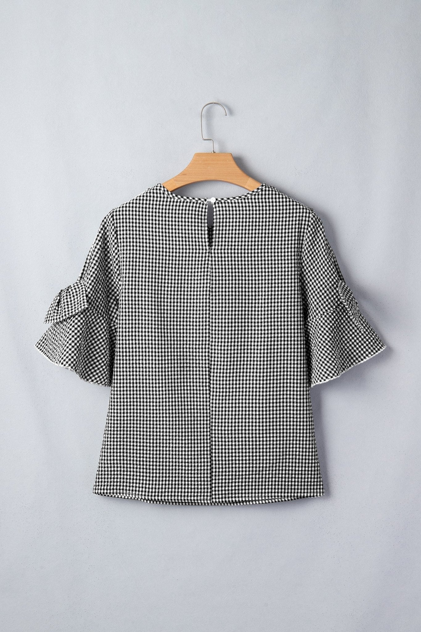 Gingham Plaid Bow Ruffle 3/4 Sleeve Blouse - Rooted & Reckless Co.