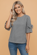Gingham Plaid Bow Ruffle 3/4 Sleeve Blouse - Rooted & Reckless Co.