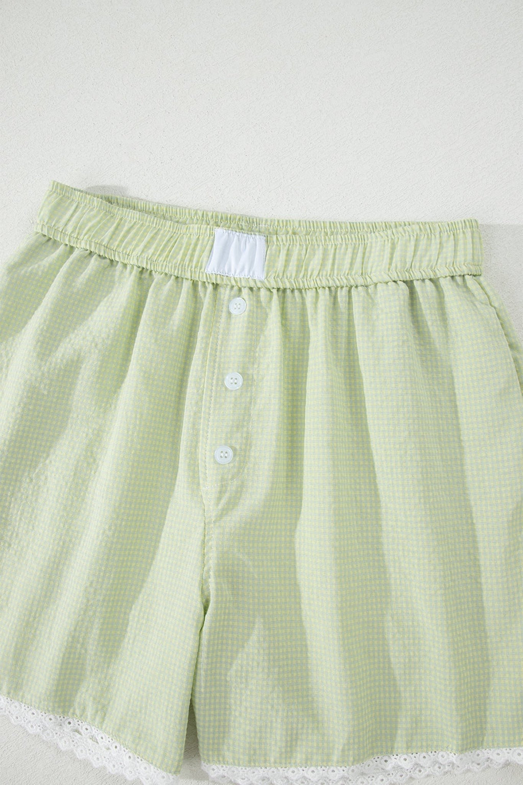 Gingham Plaid Button Lace Trim Boxer Shorts - Rooted & Reckless Co.