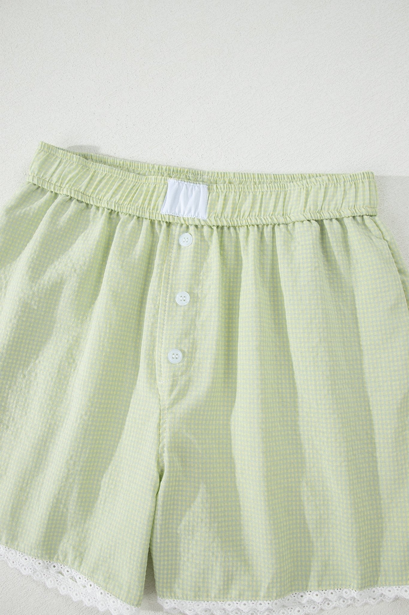 Gingham Plaid Button Lace Trim Boxer Shorts - Rooted & Reckless Co.