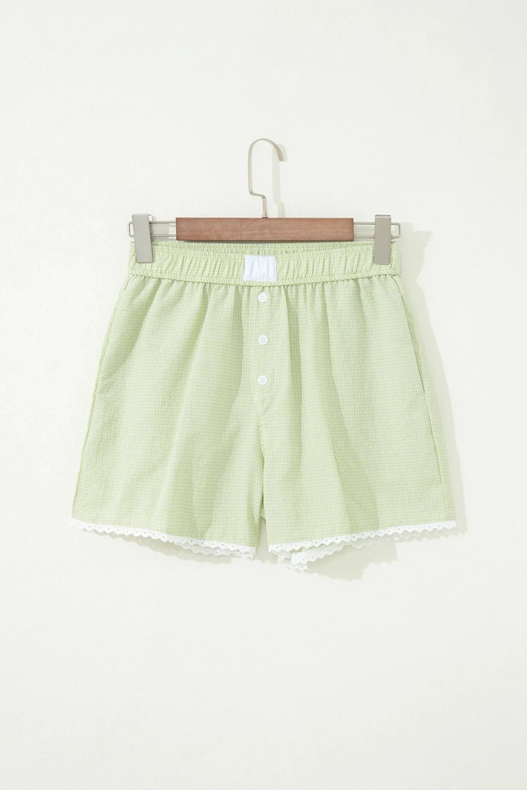 Gingham Plaid Button Lace Trim Boxer Shorts - Rooted & Reckless Co.