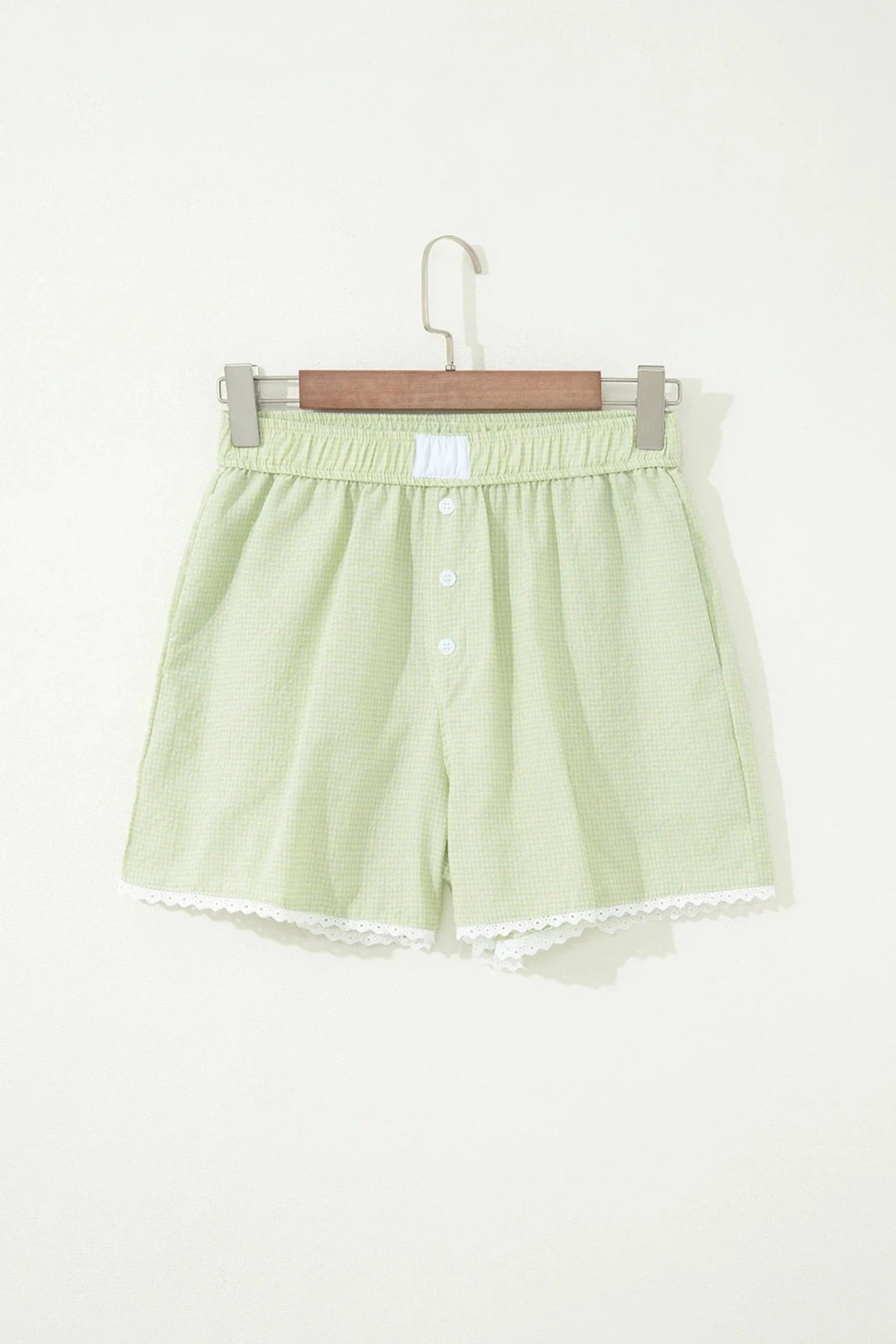 Gingham Plaid Button Lace Trim Boxer Shorts - Rooted & Reckless Co.