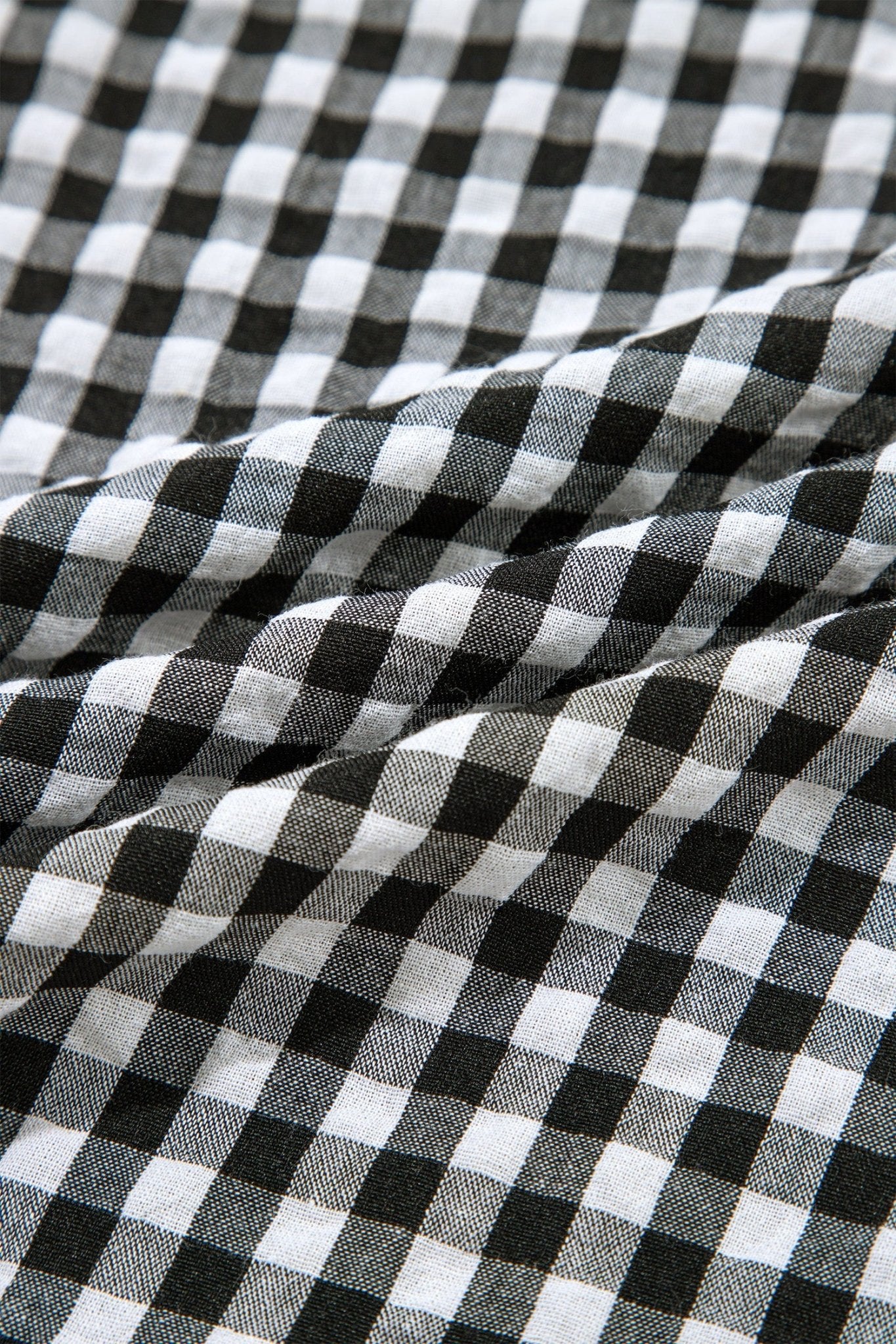 Gingham Plaid Puff Sleeve Frilled Neck Blouse - Rooted & Reckless Co.
