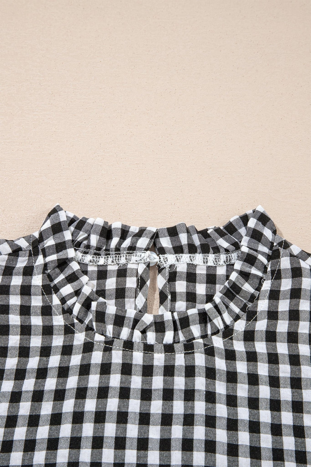 Gingham Plaid Puff Sleeve Frilled Neck Blouse - Rooted & Reckless Co.