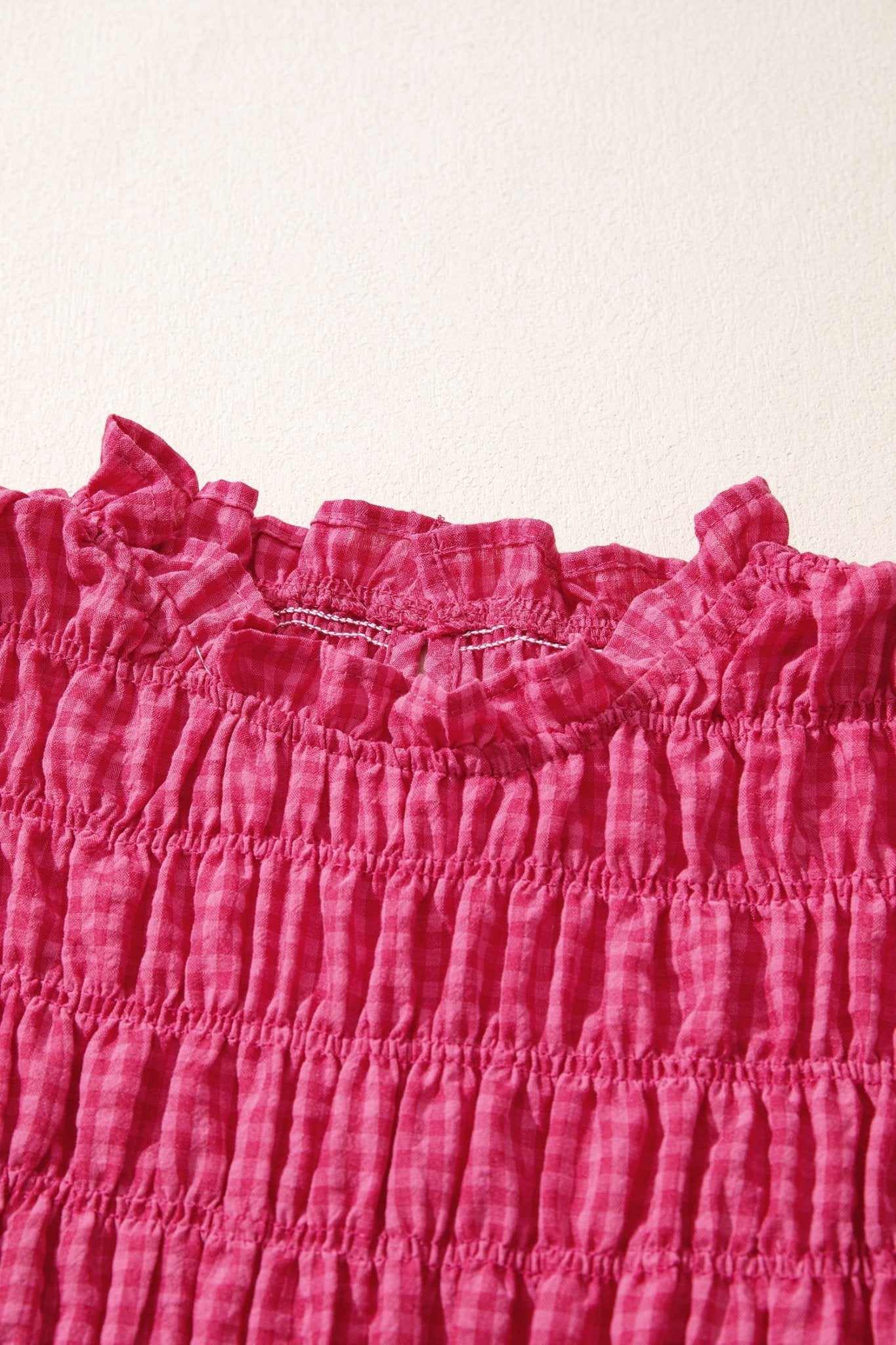 Gingham Plaid Shirred Ruffle Trim Tank Top - Rooted & Reckless Co.