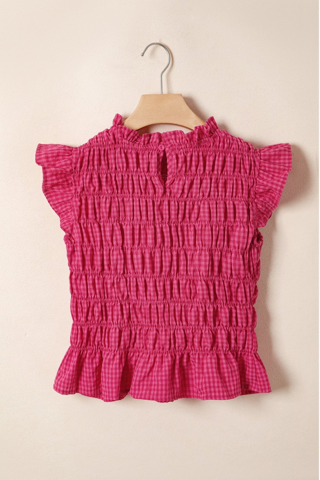 Gingham Plaid Shirred Ruffle Trim Tank Top - Rooted & Reckless Co.