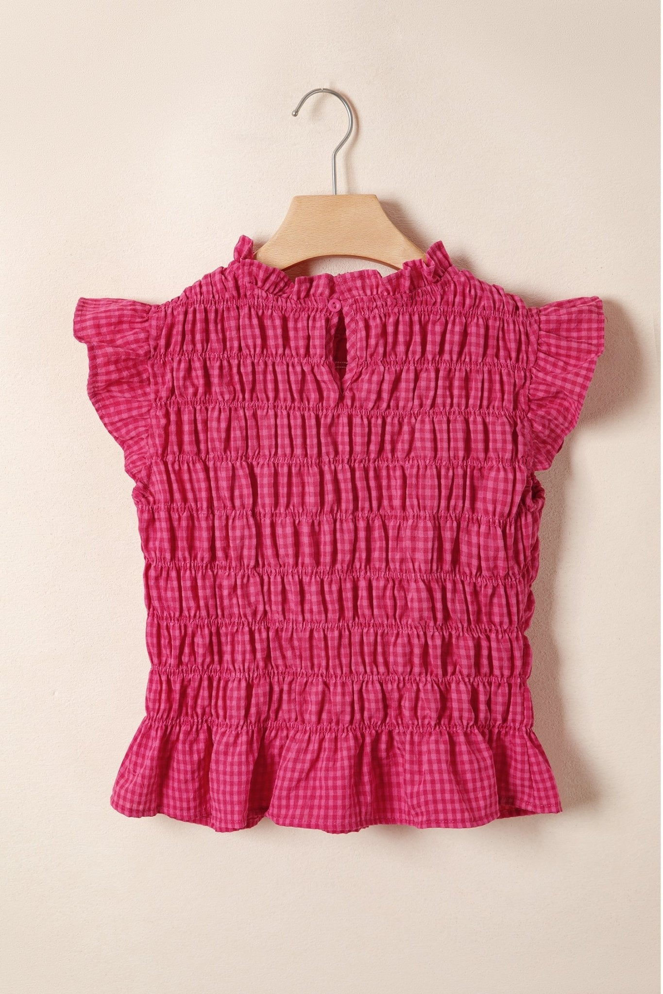Gingham Plaid Shirred Ruffle Trim Tank Top - Rooted & Reckless Co.