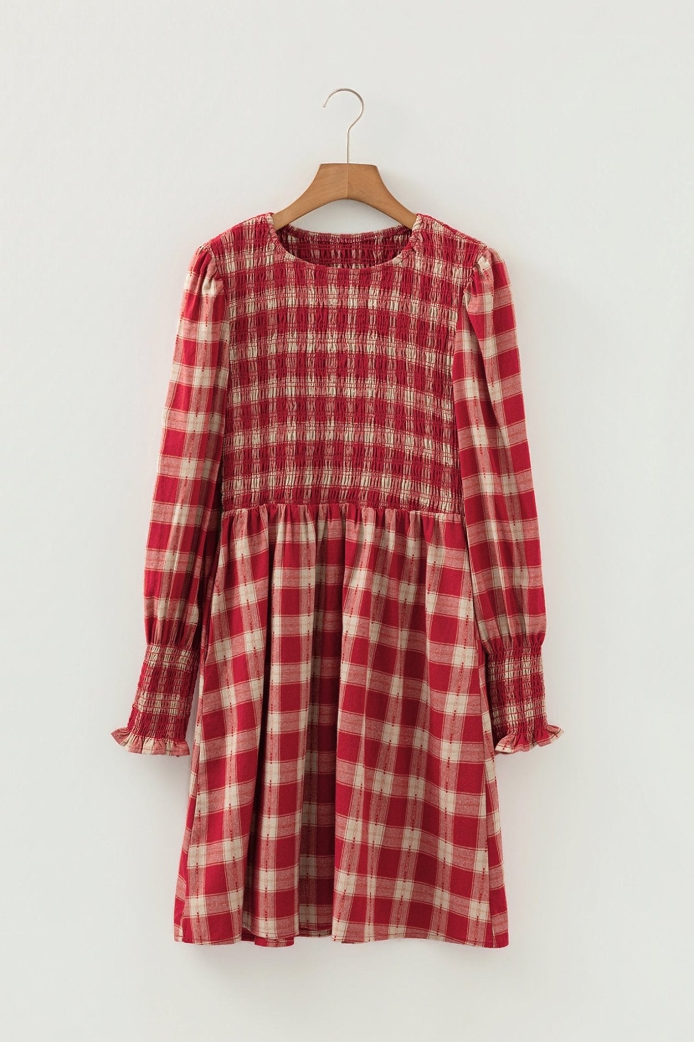 Gingham Plaid Smocked Puff Sleeve Mini Dress - Rooted & Reckless Co.