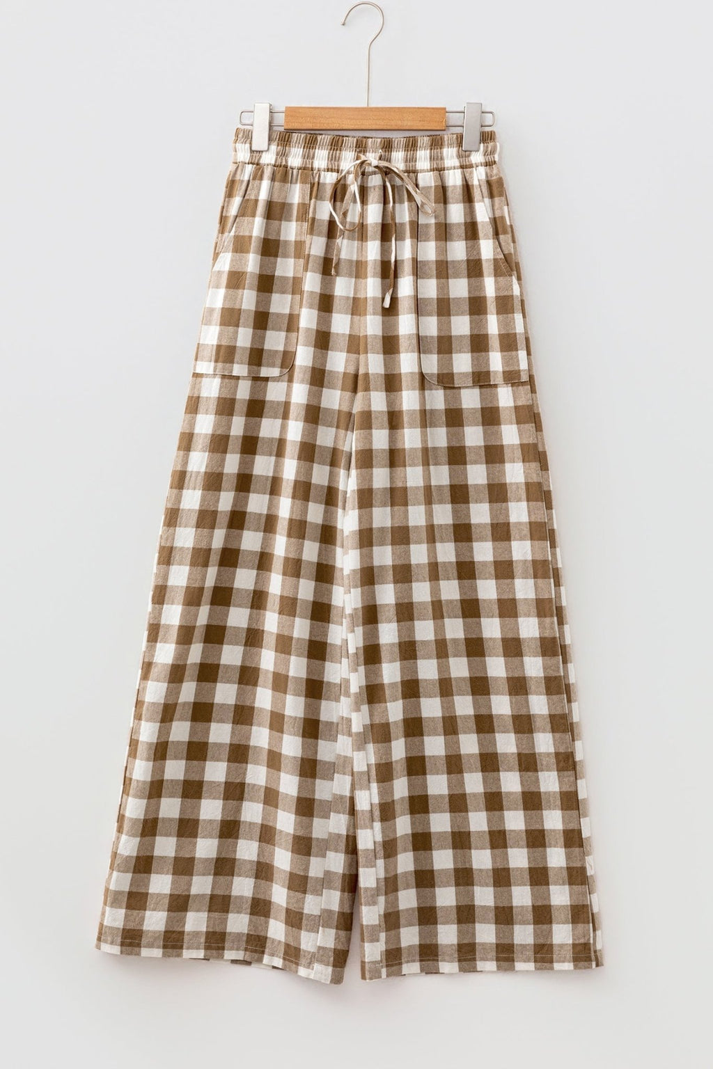 Gingham Plaid Tie Waist Elastic Shift Pants - Rooted & Reckless Co.