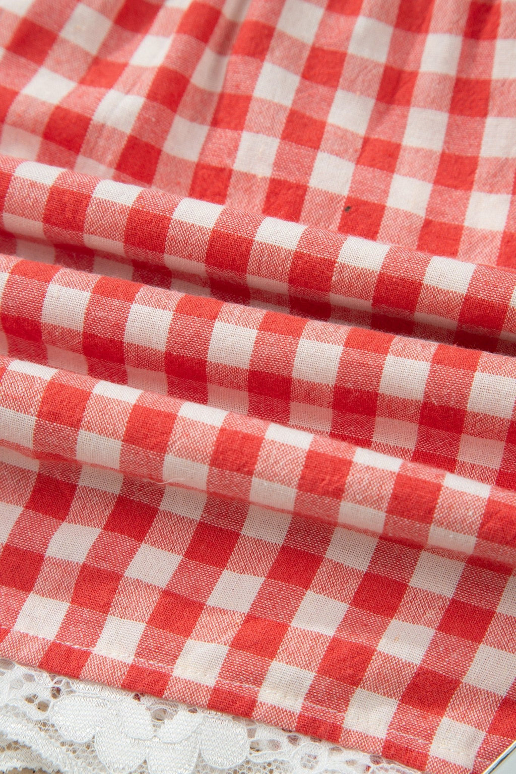 Gingham Plaid Tie Waist Lace Hem Shorts - Rooted & Reckless Co.