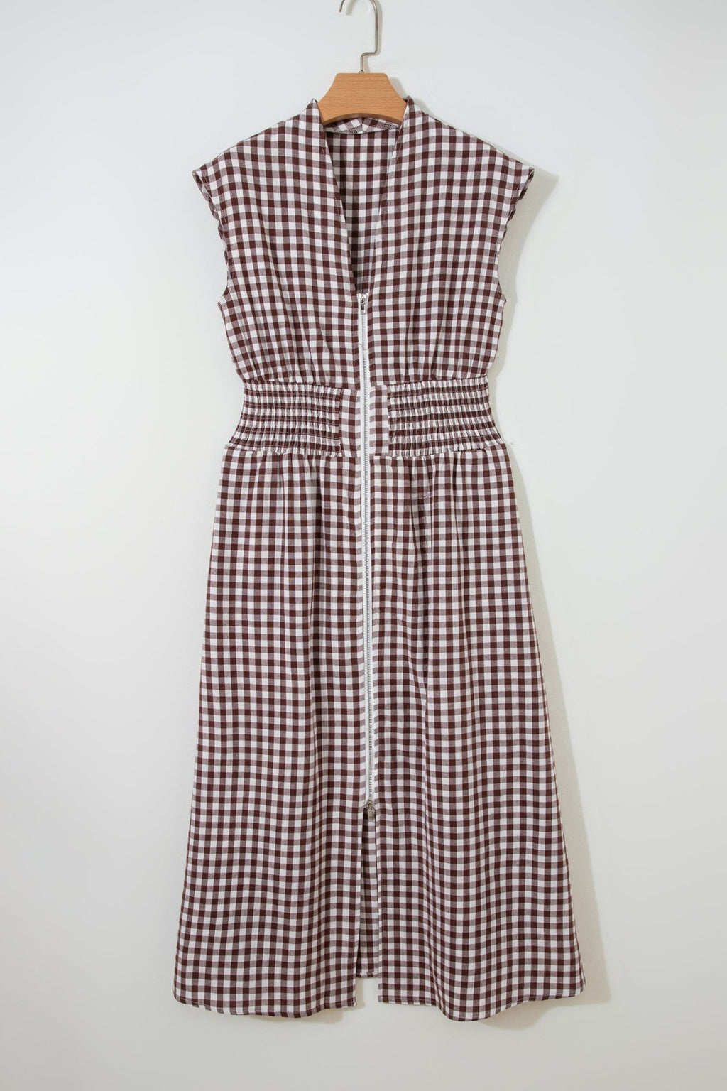 Gingham Plaid Zipped Cinched Waist Maxi Dress - Rooted & Reckless Co.