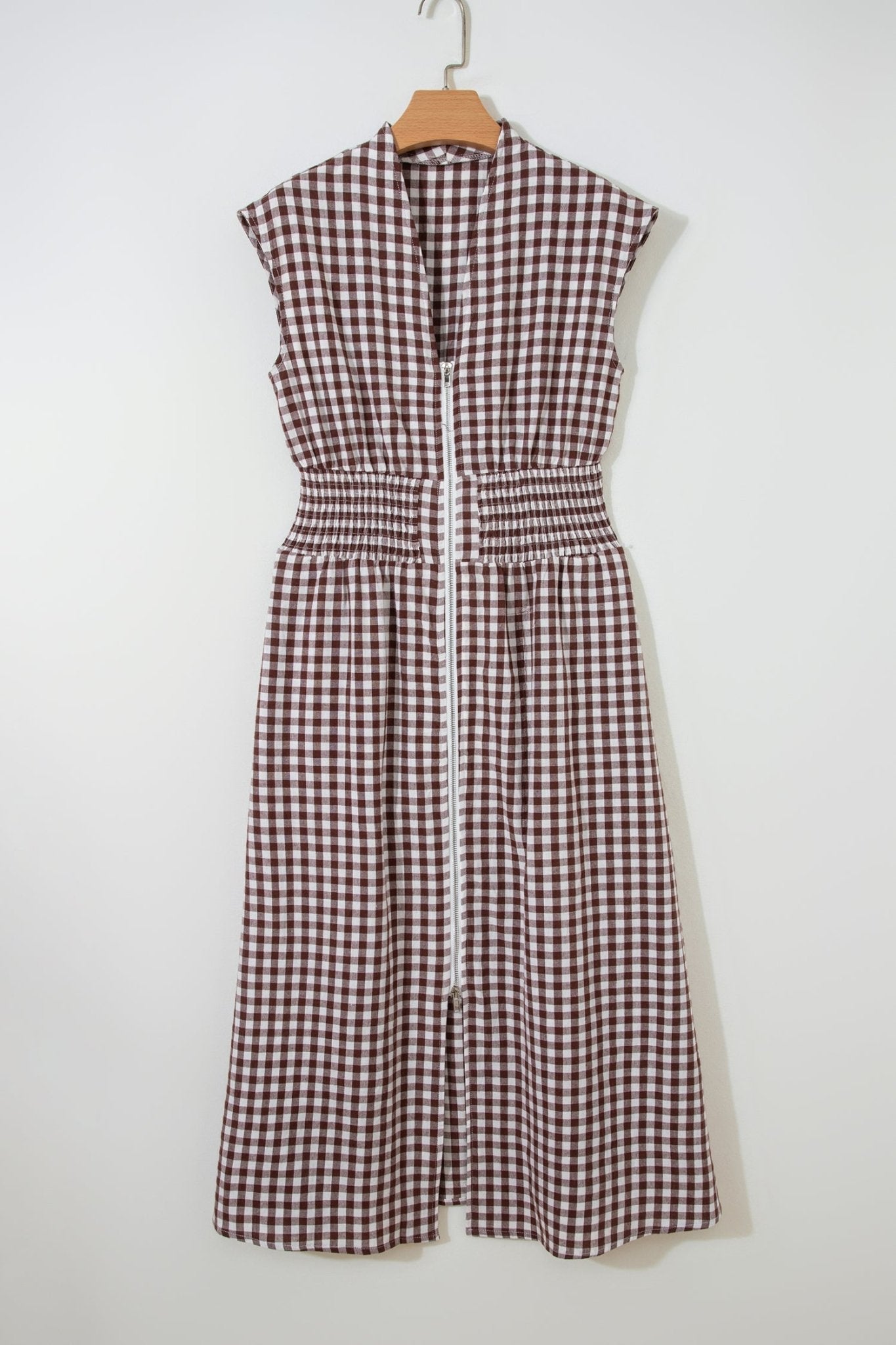 Gingham Plaid Zipped Cinched Waist Maxi Dress - Rooted & Reckless Co.