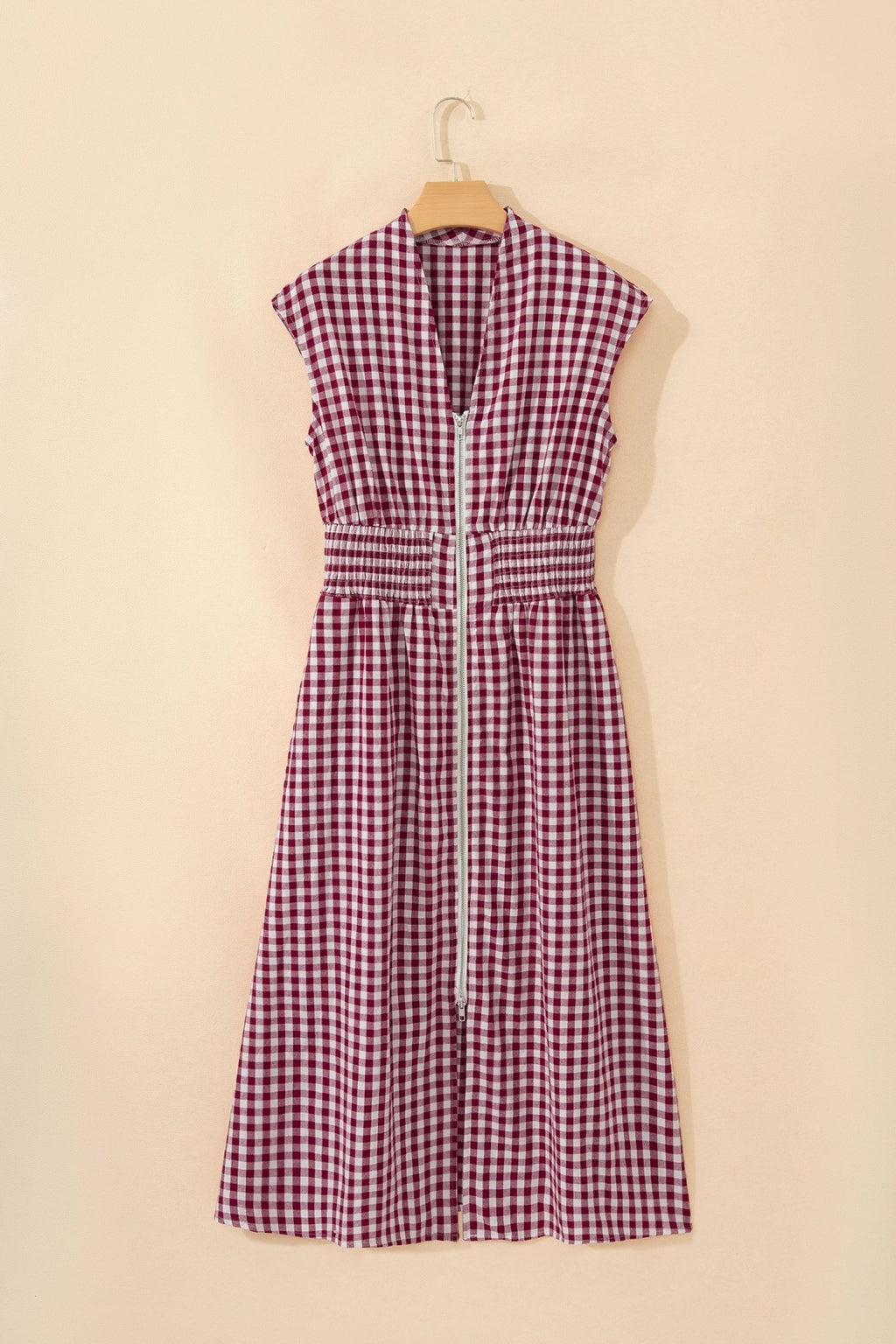 Gingham Plaid Zipped Cinched Waist Maxi Dress - Rooted & Reckless Co.