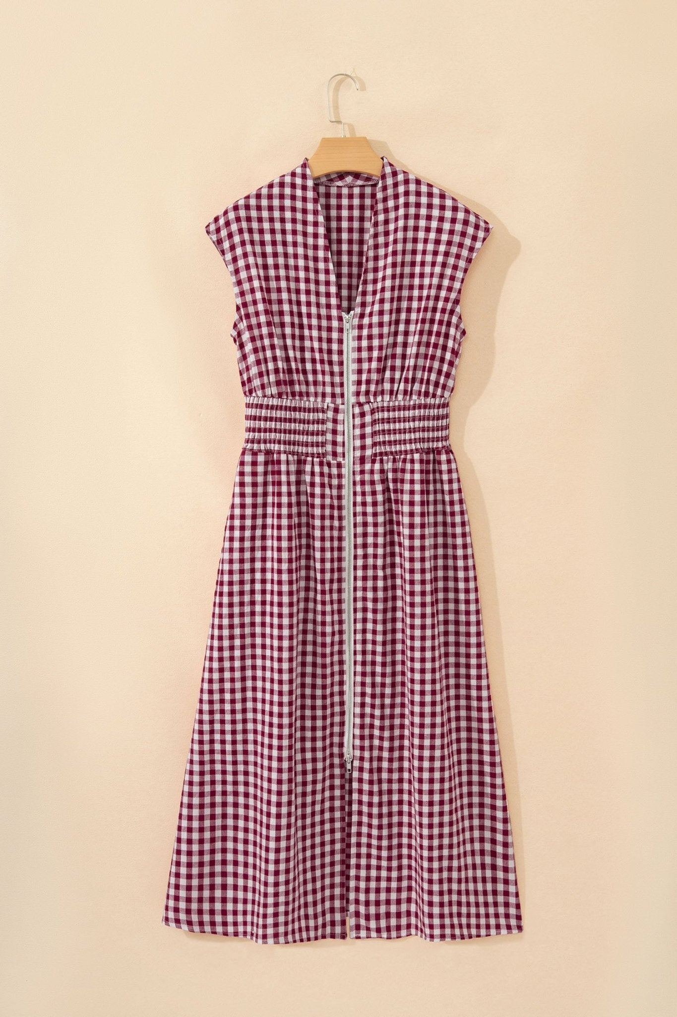 Gingham Plaid Zipped Cinched Waist Maxi Dress - Rooted & Reckless Co.